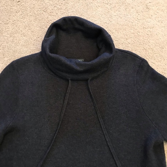 Cynthia Rowley Turtleneck Sweater Womens Medium Charcoal Grey Pocket Thumb Holes - Picture 2 of 9